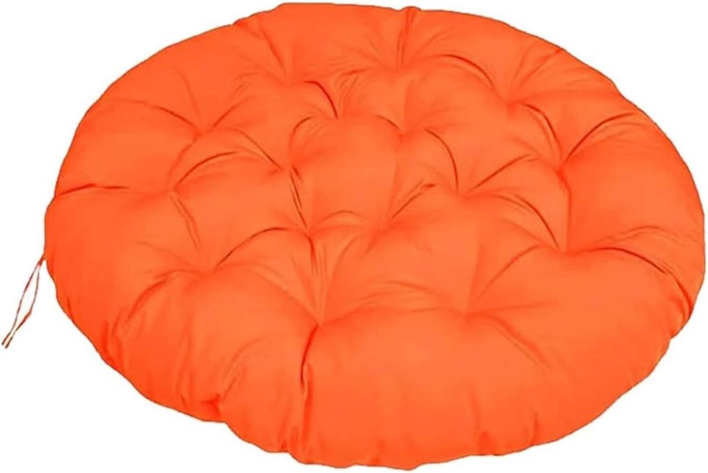 Runder drehbarer Rattan-Sessel für den Innenbereich, 50 x 50 cm, mit Futonkissen und orangefarbener Dekoration