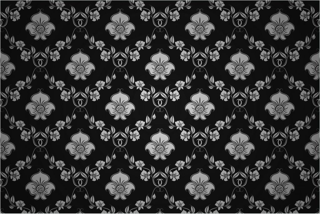 Wallario Poster - Grau-schwarzes Blumenmuster Damast, Produktbild 