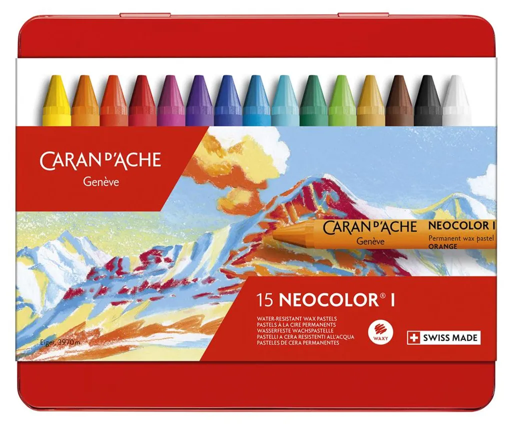 Caran d'Ache Neocolor I 7000315 : Cire permanente, 15 pastels pro