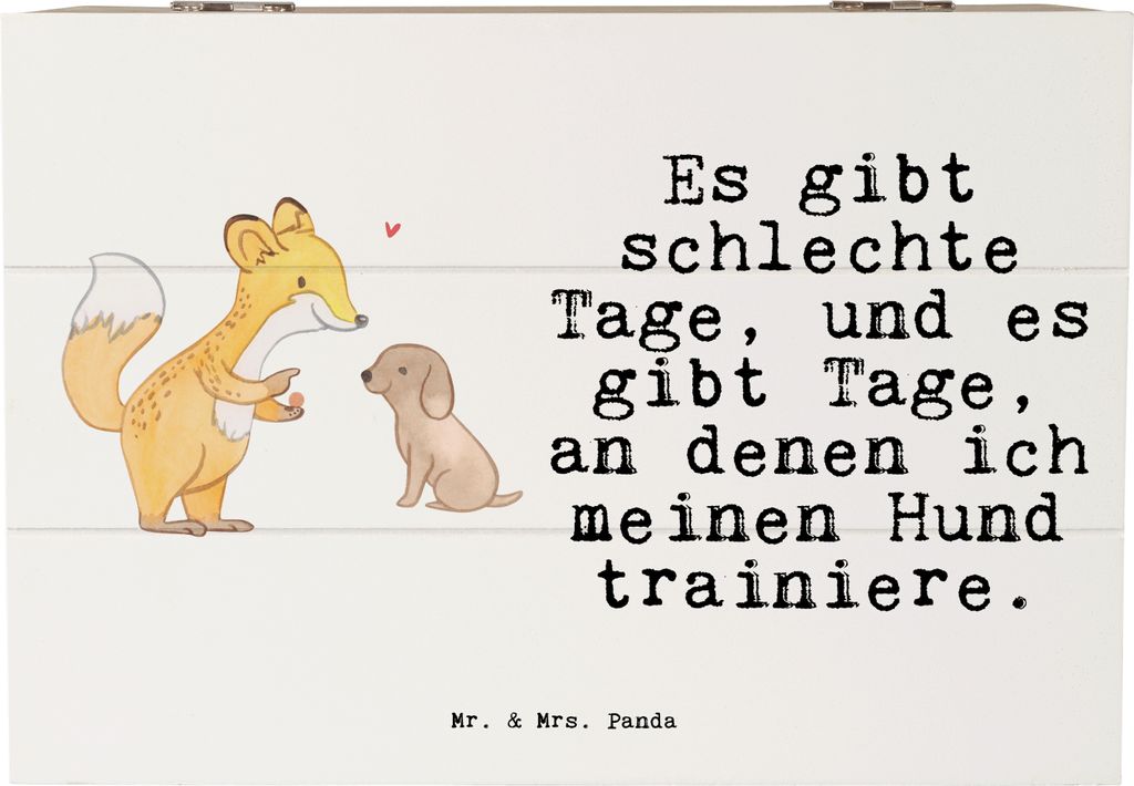 Mr. & Mrs. Panda Holzkiste Fuchs Hundetraining 22 x 15 cm - Weiß - Geschenk, Hundeerziehung, Welpenschule, Hundeschule, truhe holz, Hundeprüfung,...