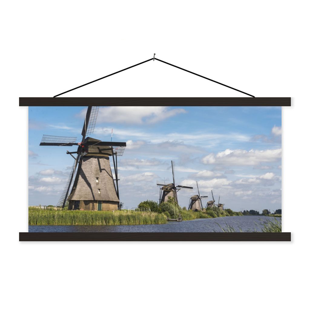 MuchoWow Textilposter Mühle - Holland - Wasser 90x45 cm mit schwarzem Rahmen - Klemmleisten