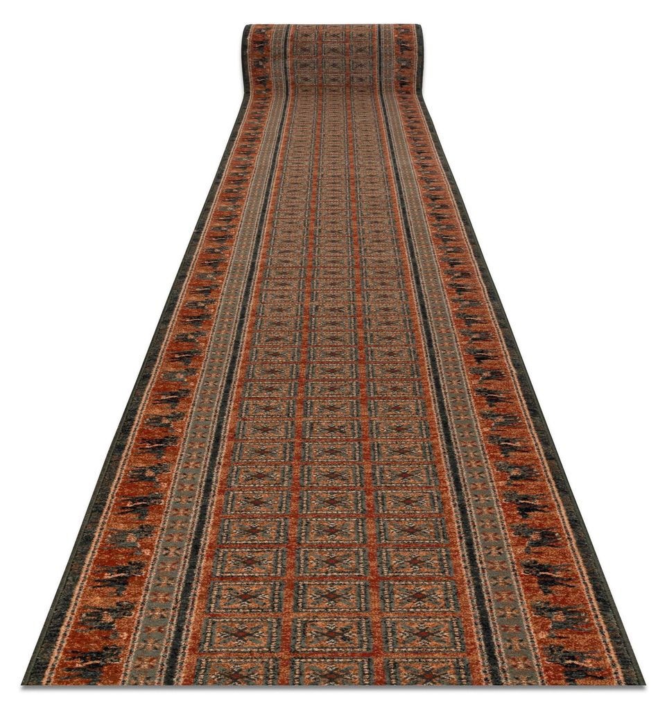 Wolle Läufer KASHQAI 4301/501 orientalisch, Rahmen grün / Terrakotta 67cm Grün 67x140 cm