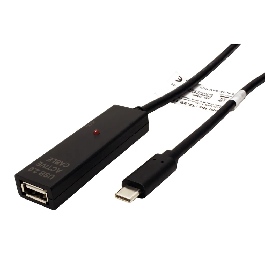 Valeur 12.99.1114 Câble USB 2.0 Type A vers USB C Noir de 20 Mètres