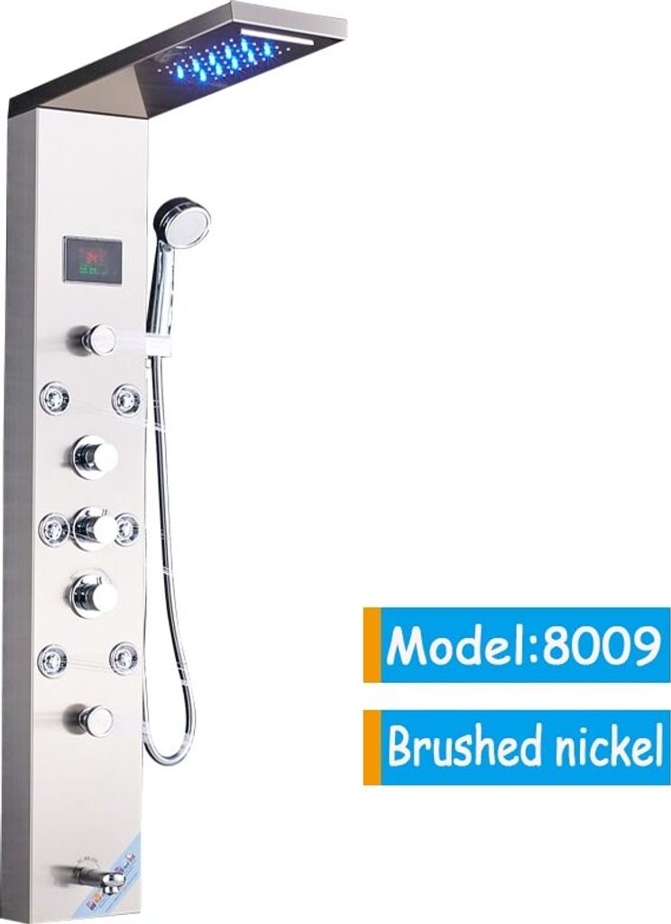 Linuode LED-Licht Duscharmatur Badezimmer Wasserfall Regen Schwarz Duschpaneel In Wand Duschsystem mit Spa Massage Sprayer und Bidethahn,8009 Nicke...