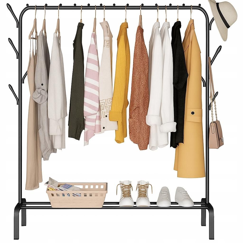 Kleiderständer, Kleiderstange mit Schuhregal, Stabil Metall Wäscheständer Trockenständer, 118X148X39cm, Schwarz