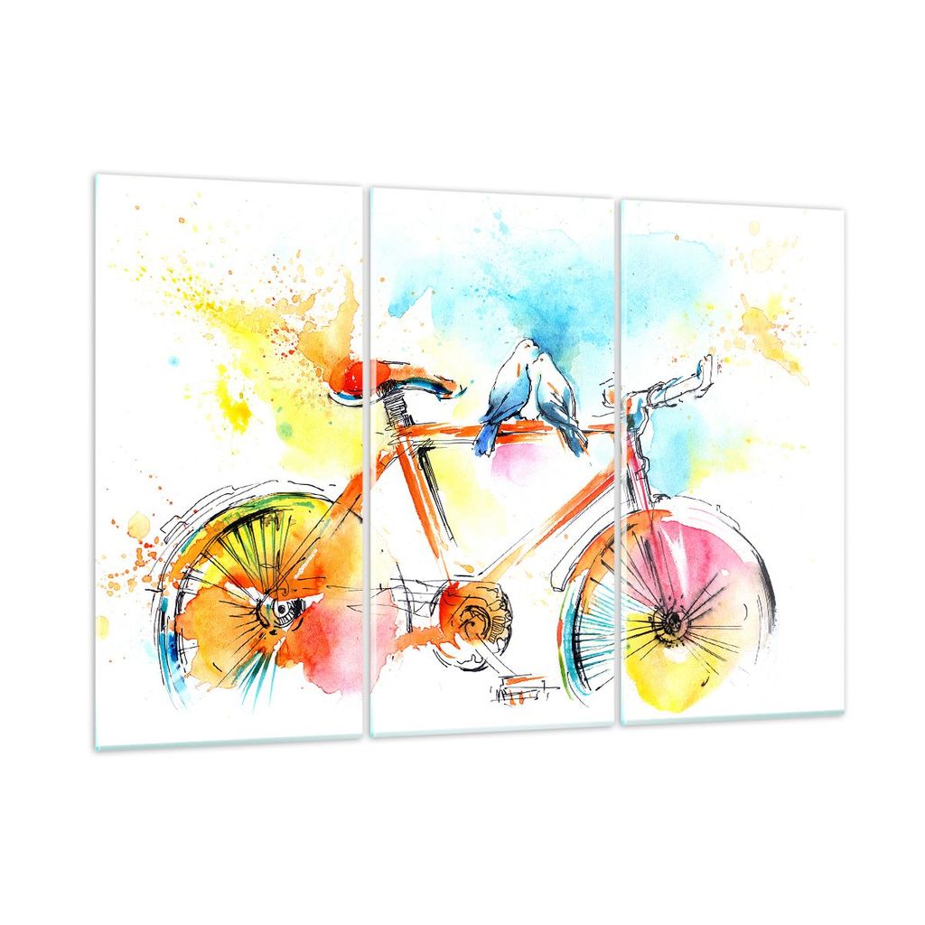 Bilder auf glas - Fahrrad Vögel Taube Reinheit - 165x110cm - Glasbilder - Wandbilder - Kunstdruck - zum Aufhängen bereit - Wanddekoration aus Gla...