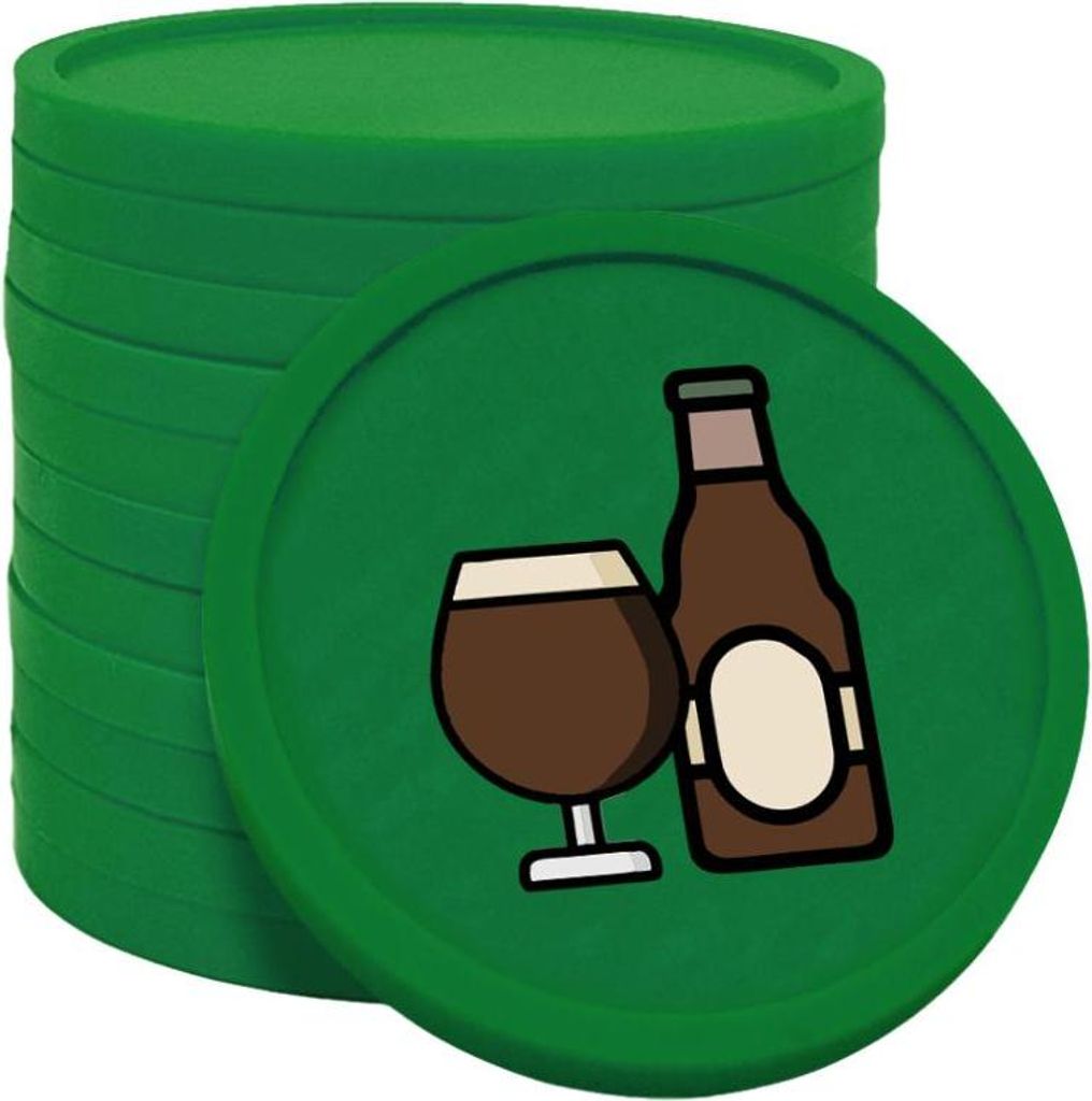 CombiCraft Kunststoff Wertmarken Chips Bierflasche und -Glas in Dunkelgrün- 100 Stück - Ø29 mm