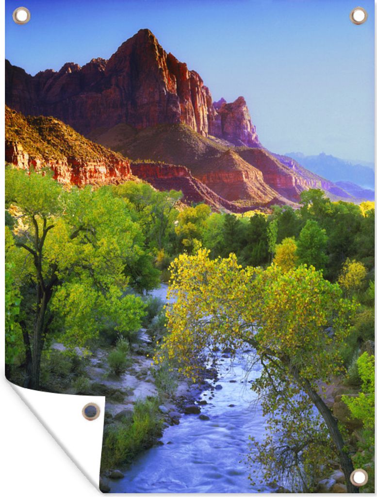 MuchoWow 60x80 cm Outdoor-Poster Gartendeko Sichtschutz Garten Poster für den Garten Zion - Sonne - Fluss - Berg