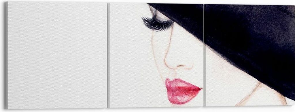 Bild auf Leinwand - Leinwandbild - Frau Lippen Hut Eleganz - 150x50cm - Wand Bild - Wanddeko - Leinwanddruck - Bilder - Kunstdruck - Wanddekoration...