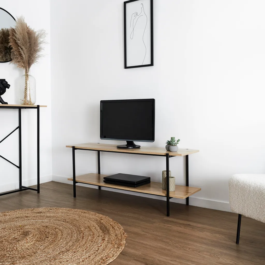Banc TV Loka avec Étagère de Rangement Basse pour Salon et Chambre