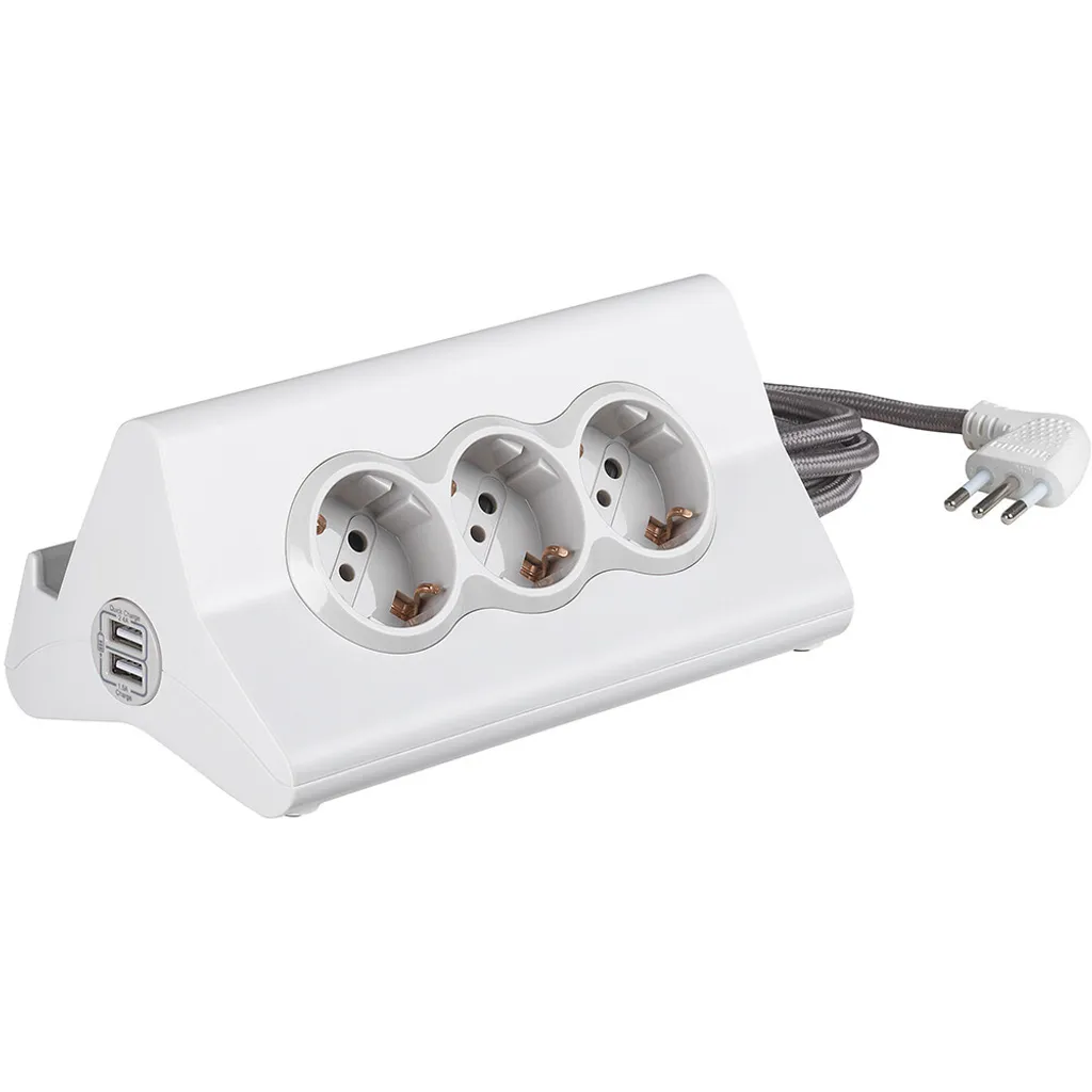Rallonge électrique 3 sorties CA 2m Bticino S3713DBU design blanc épuré