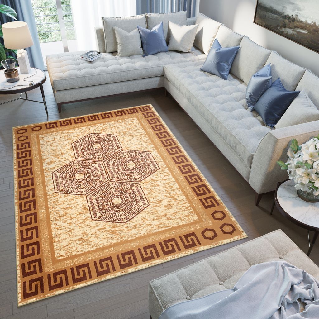 Teppich Wohnzimmer Schlafzimmer Kurzflor Design Modern Creme Beige Meliert 120 x 170 cm