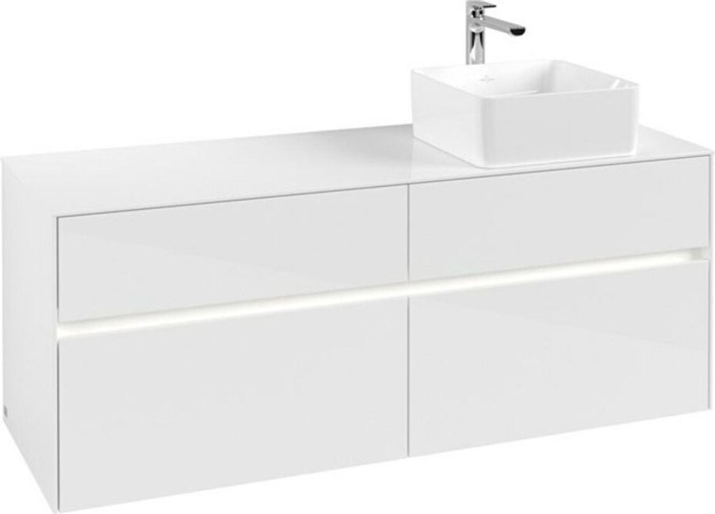 V&B Waschtischunterschrank Collaro 140x54,8x50cm, WT r, LED 10W, glo wh.