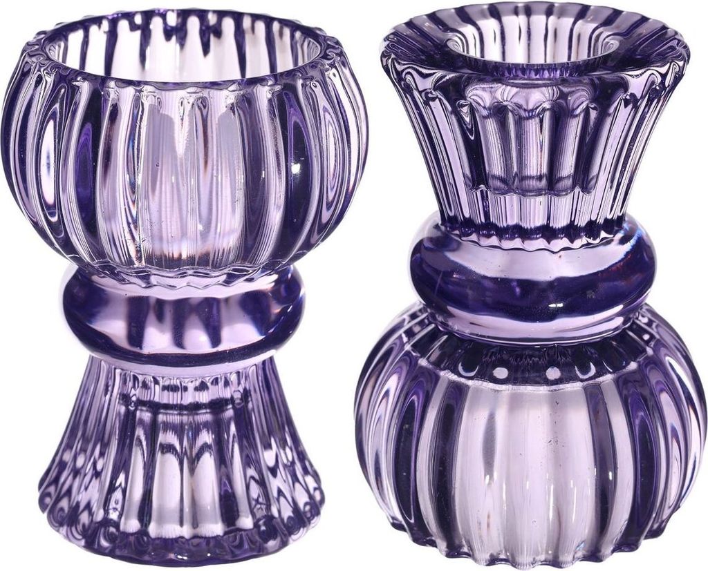 Wendbarer Kerzenhalter aus Glas, Größe Ø6 x H.8, in vielen Farben wählbar , Farbe:Lila