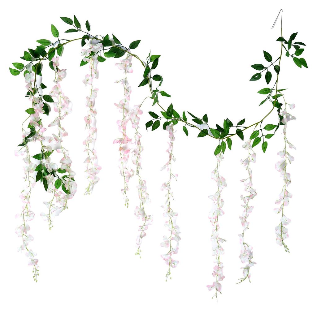 Künstliche Glyzinienblüten, künstliche Trauerpflanze mit Blüten, künstliche blühende Glyzinienranke für Girlanden, Hochzeitsbögen und Wandd...