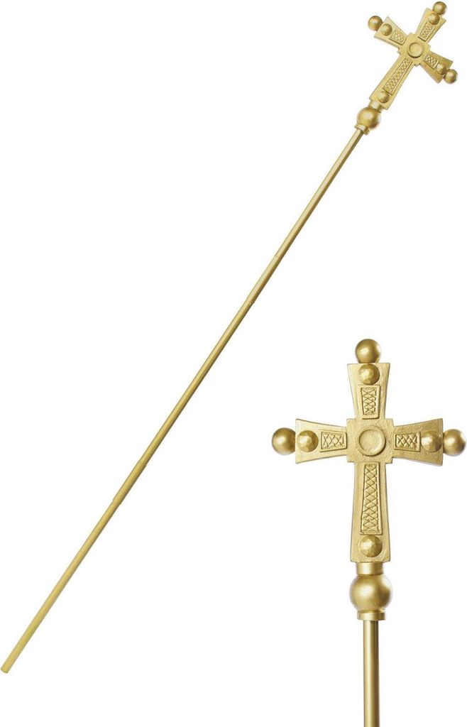 Papst Stab kirchliches Zepter für Erwachsene gold 168cm - Produktbild 