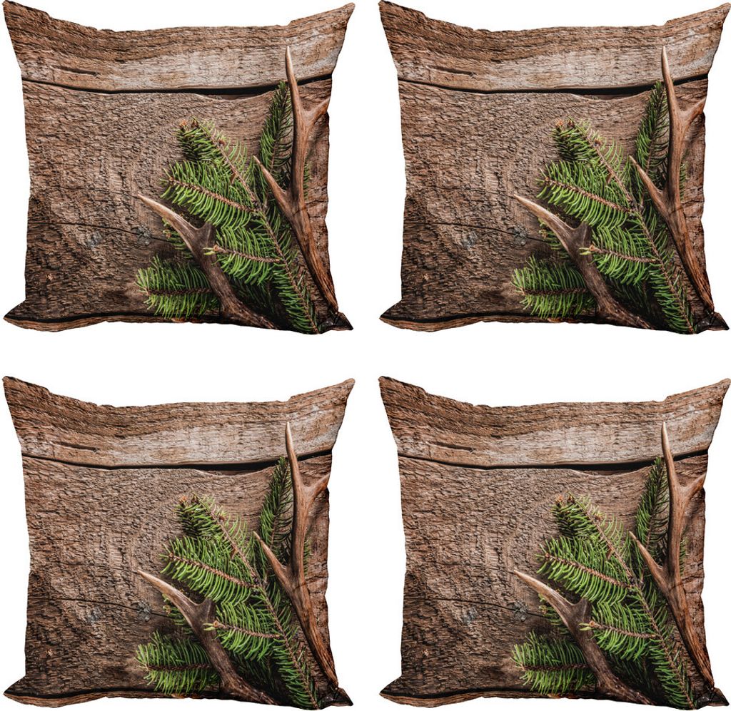 ABAKUHAUS Geweih Kissenbezug Set (4 Stück), Evergreen Zweig Deer, Moderner Doppelseitiger Digitaldruck, 60 cm x 60 cm, Fern Green Umber