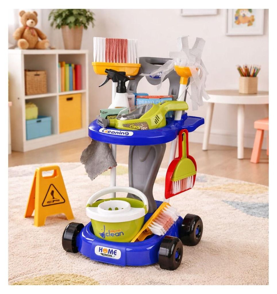 Kinderreinigungsset, Kinderwagen, interaktiver Staubsauger, Zubehör