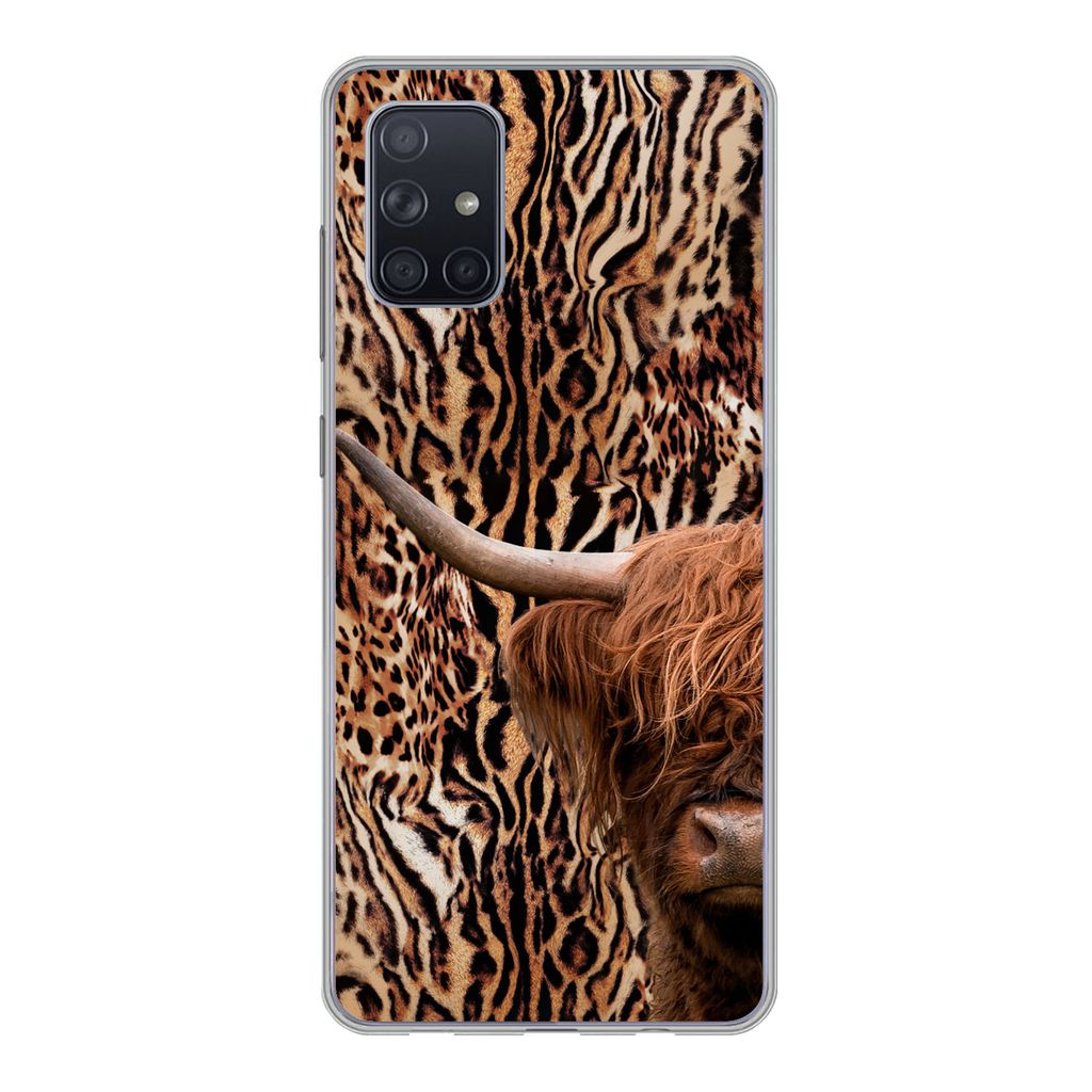 MuchoWow Handyhülle Schutzhülle Hülle für Samsung Galaxy A51 Schottischer Highlander - Kuh - Pantherdruck Silikon Softcase Handy Hülle - Sch...
