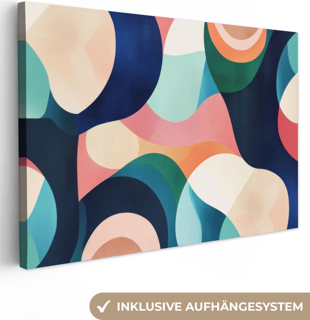 Leinwand Bilder 60x40 cm - Eklektisch - Abstrakt - Blau - Rosa, Bild Modern, Wanddeko, Gemälde