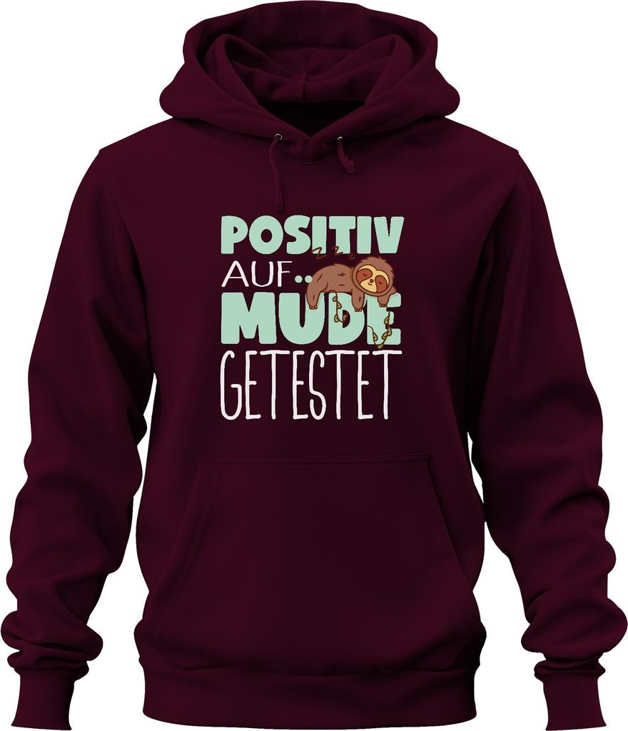 Positiv auf müde getestet Faultier Schlafen Morgenmuffel lustig Uni Hoodie Kapuzenpullover, Burgundy, XXL