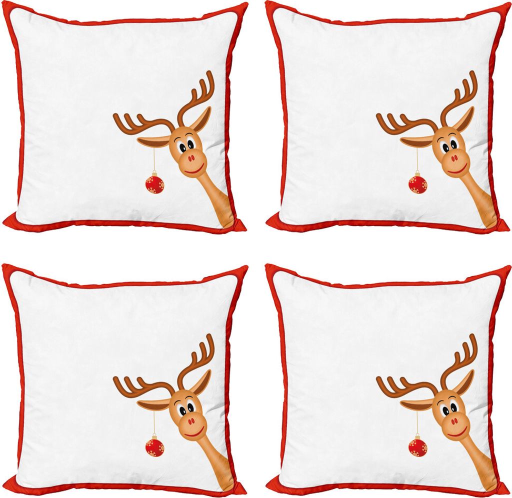 ABAKUHAUS Weihnachten Kissenbezug Set (4 Stück), Reindeer Weihnachten Theme, Moderner Doppelseitiger Digitaldruck, 50 cm x 50 cm, Pale Caramel und...