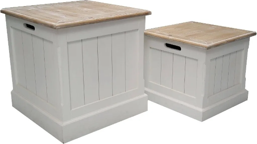 Rangement salon : lot de 2 coffres de style campagnard en bois naturel blanc