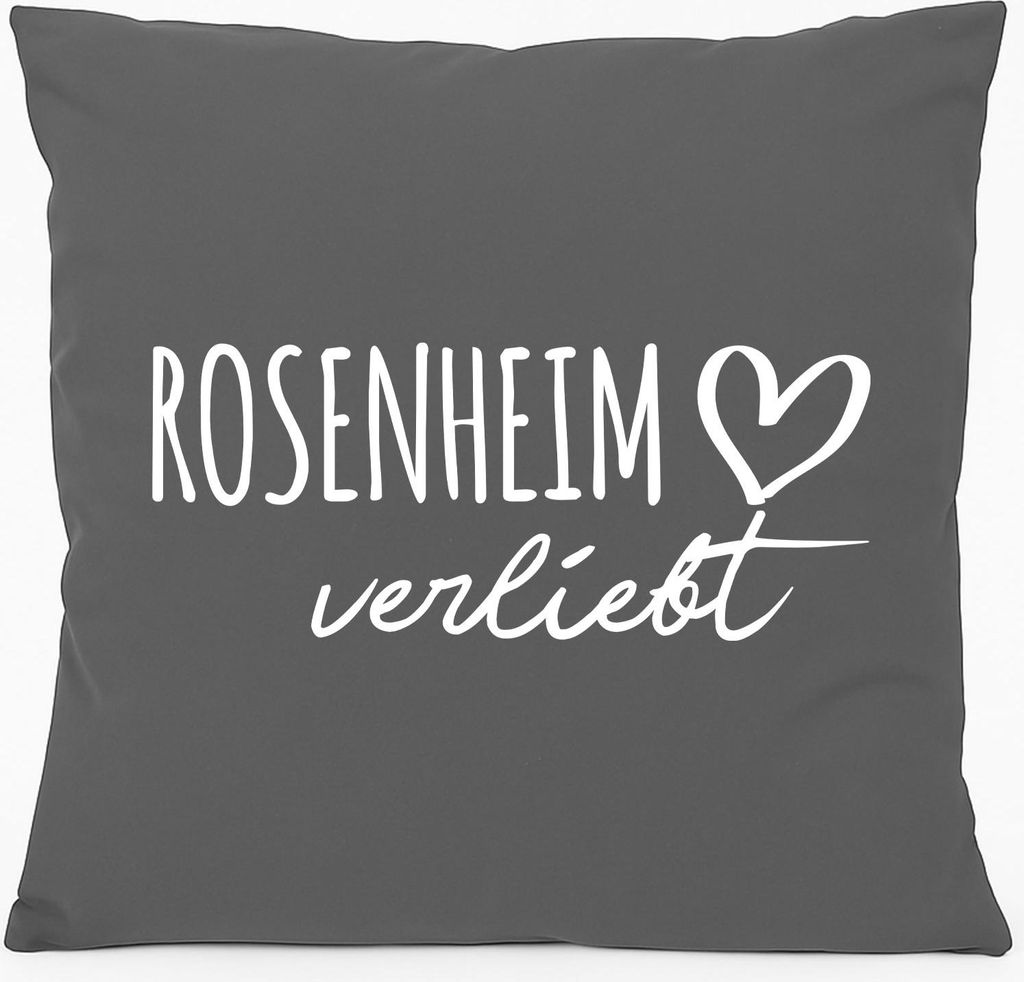 Huuraa Kissen Rosenheim verliebt 40x40cm mit Füllung Steel Grey Baumwolle Dekokissen Geschenkidee