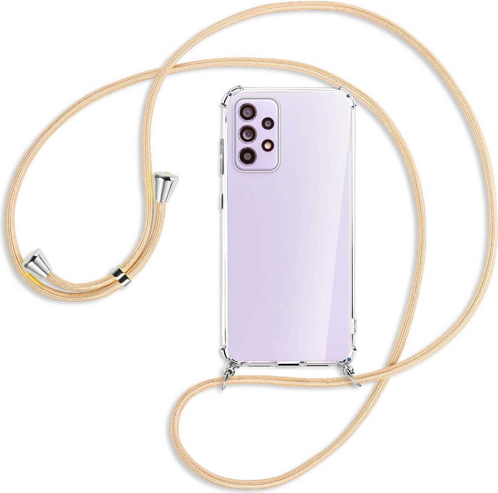 Handykette Backcover-Schutzhülle mit Band (Metall silberfarben) für Samsung Galaxy A33 5G - Goldkordel