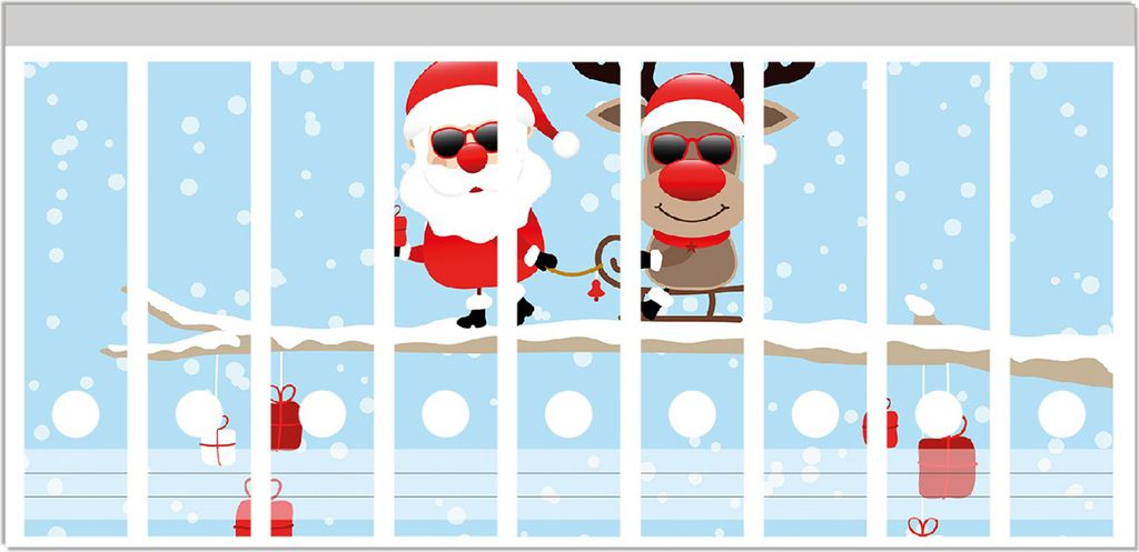 Wallario Ordnerrücken Sticker, selbstklebend für breite Ordner, 9 Stück, Motiv Cooler Weihnachtsmann mit Rentier auf einem Ast