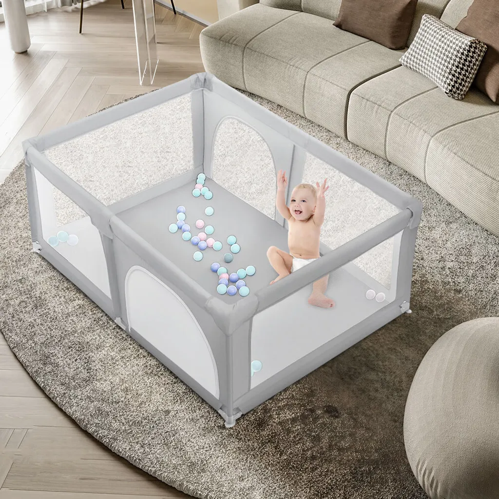 Espace de jeu bébé 120x180x66 cm sécurisé pour salon avec balles grises