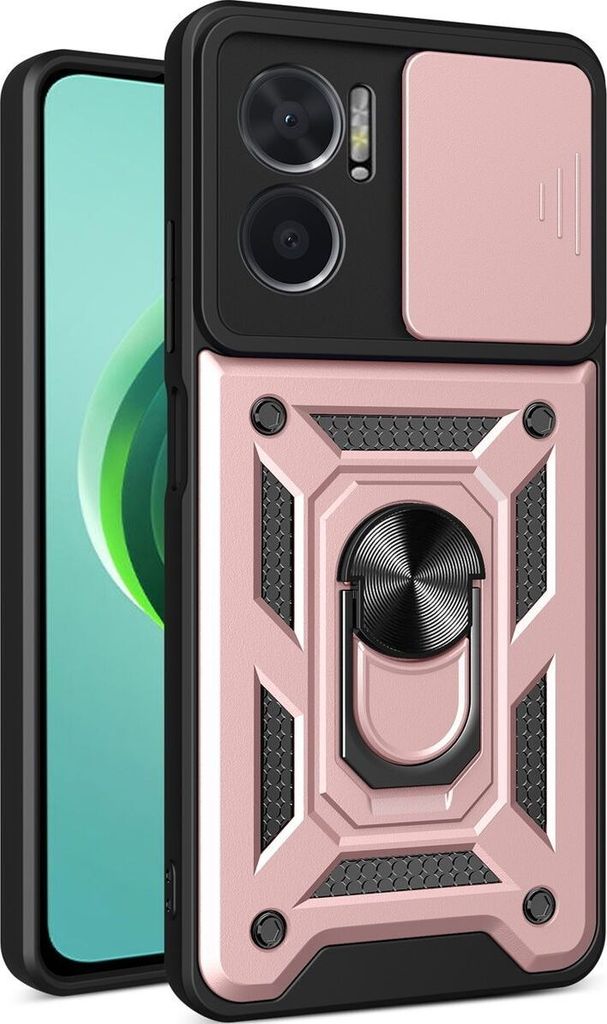 Mobigear Armor Ring Cam Slide Xiaomi Redmi 10 5G Hülle Hardcase Backcover Stoßfest mit Ringhalter und Kamera Slider - Roségold