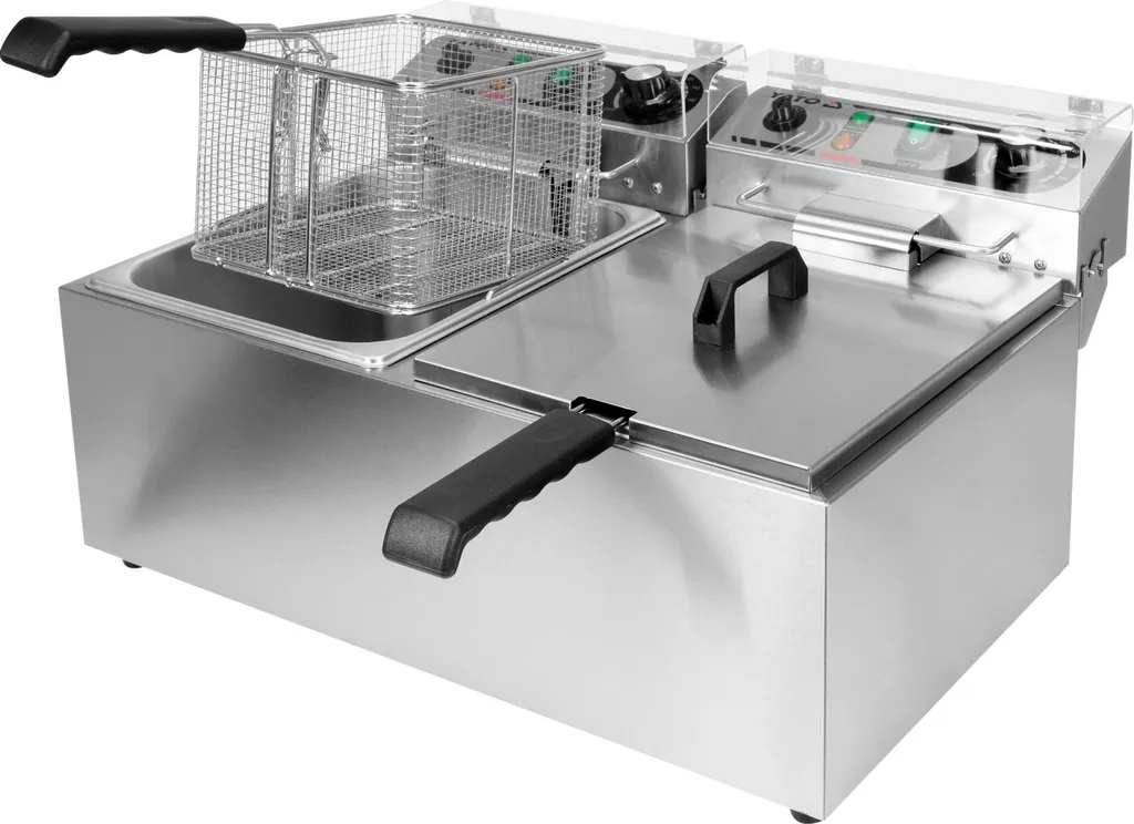 Friteuse gastro 2x8L 2x3300W double cuve inox performante 425x580x335mm