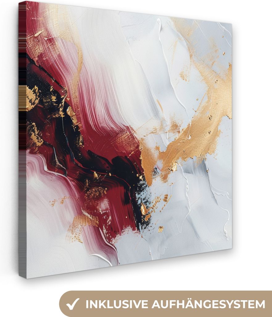 MuchoWow - Leinwandbilder - Rot - Abstrakt - Gold - Modern, Wandbild, Wanddeko Bilder Wohnzimmer, 20x20 cm