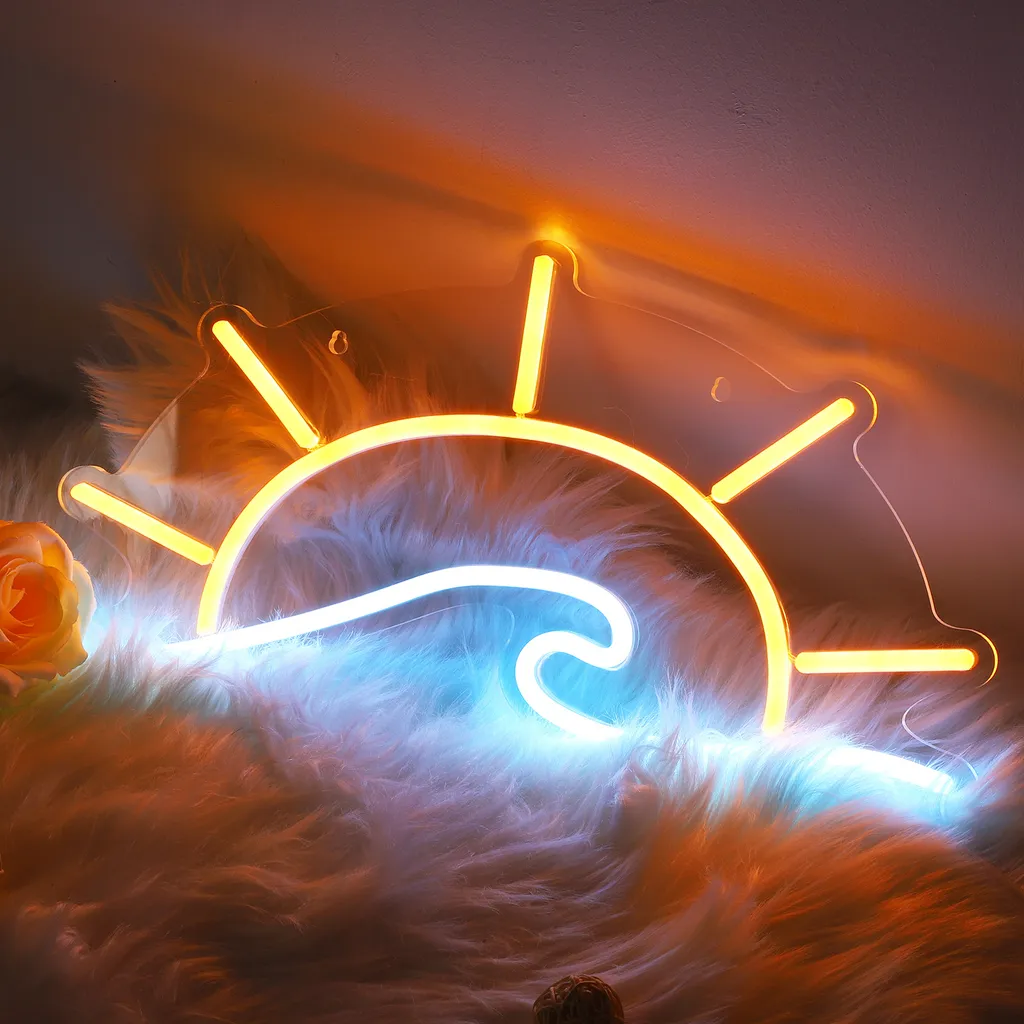 Luce Neon LED Sole Alba per Party e Bar - Insegna Luminosa USB Dimmerabile