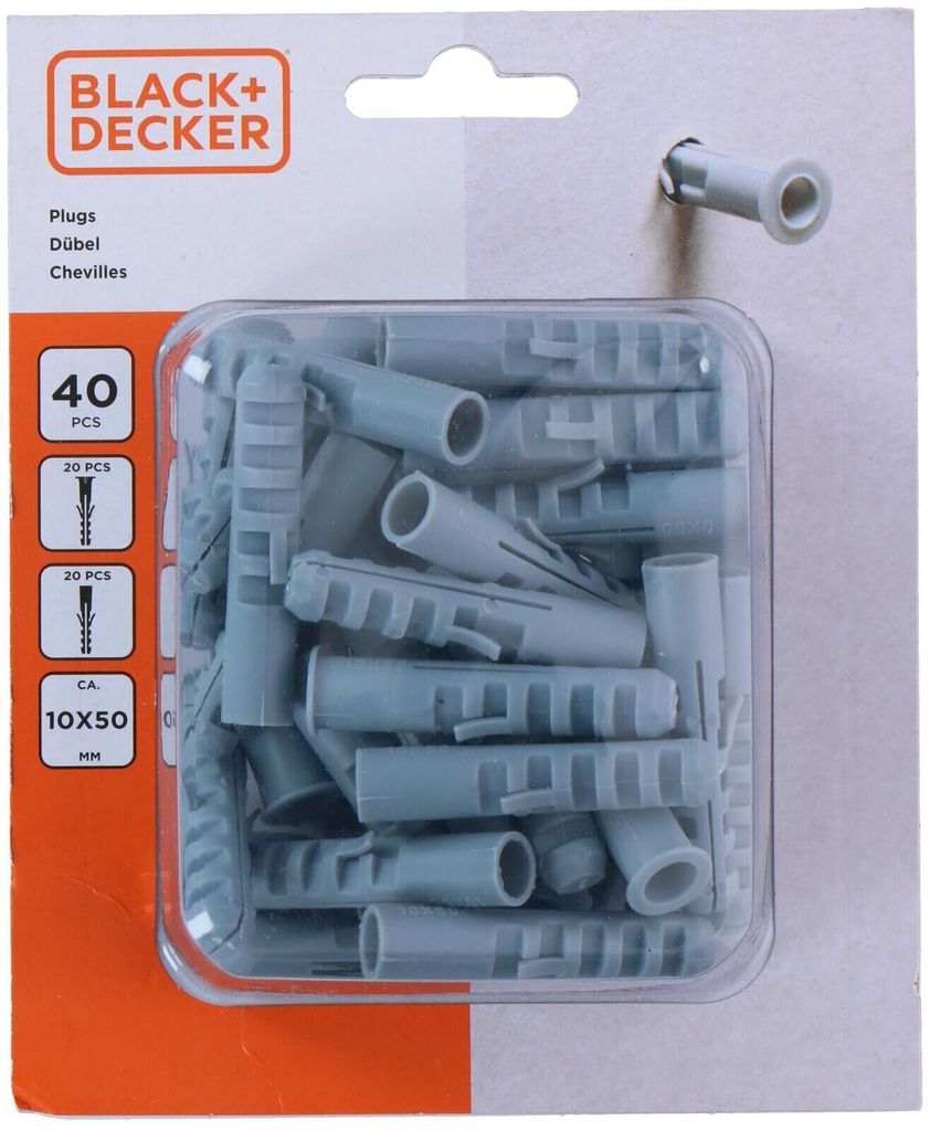 Nageldübel Spreizdübel Universal Dübel 10mm mit ohne Kragen BLACK+DECKER 40St.