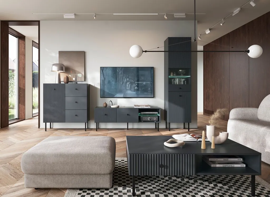 Commode combinée HASKEL anthracite - Buffet bas moderne pour la chambre - 9