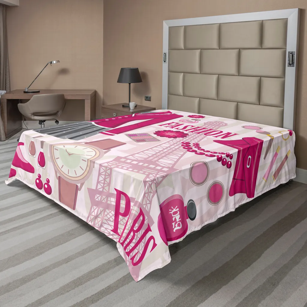 ABAKUHAUS Drap Plat Parisienne Beige et Rose 275 x 260 cm en Tissu Doux