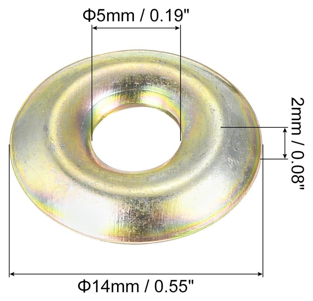 60 Stš¹ck Becher-Unterlegscheibe Senkkopf, Eisen Gelb Senkkopf-Unterlegscheiben Senkscheiben fš¹r M5 Schrauben (M5 ID x 14mm OD x 2mm Dicke).