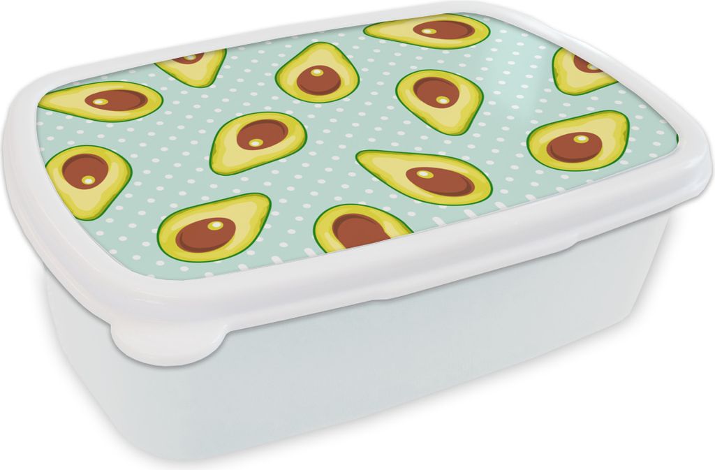 KitchenYeah Lunchbox Brotzeit Brotdose 17x11 cm Avocado - Muster - Polka dots Kinder Brotzeitdose - Lunch Box - Kinder - Sandwich-Box - Schulbox ...