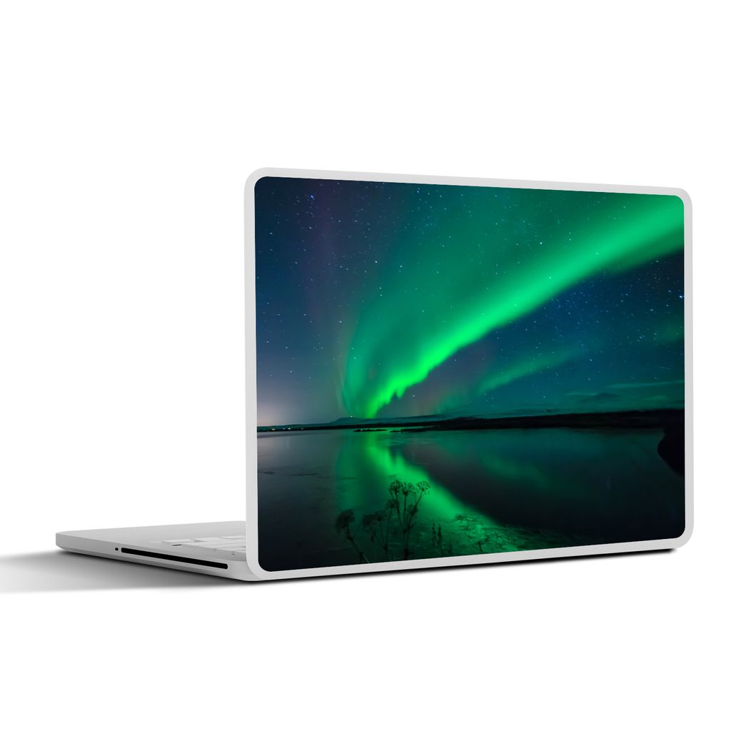 MuchoWow Laptop Aufkleber Sticker Cover Nordlicht - Island - Sternenhimmel - Grün - Wasser 30x22 cm - Laptop-Sticker
