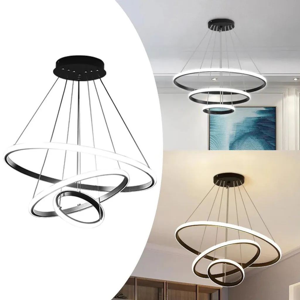 Lustre LED circulaire noir 3 anneaux Ø 60 cm - Plafonnier moderne variable