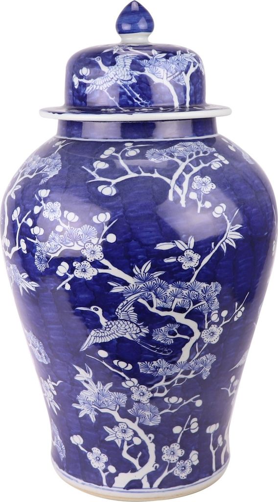 Fine Asianliving Chinesisches Deckelvase Porzellan Blaue Blüten handbemalt D34xH60cm Dekorative Vase Blumenvase Orientalische Keramik Vase Dekorat...
