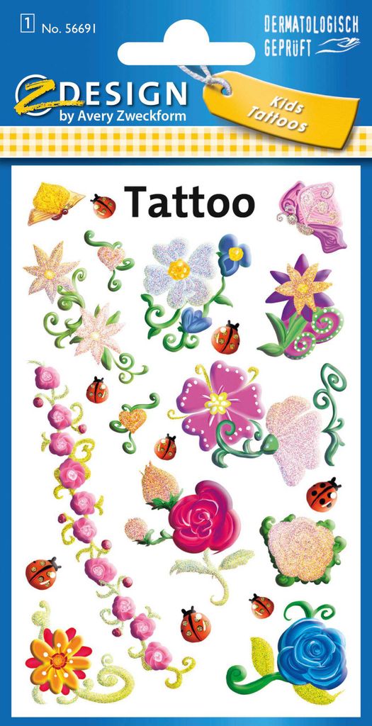 ZDesign KIDS Kinder-Tattoos "Blumen" bunt 1 Blatt à 10 Tattoos