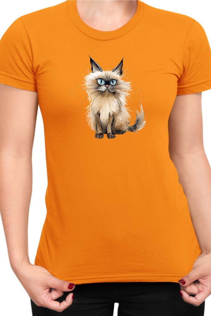 Damen T-Shirt Funny Cats Breeds Balinese Cat 010, Lady XL / Orange