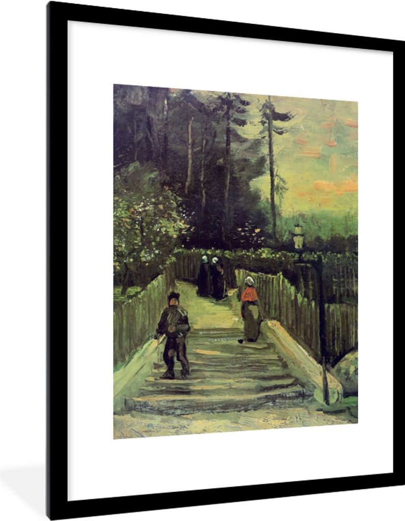 MuchoWow MuchoWow Gerahmtes Poster Schräger Weg in Montmartre - Vincent van Gogh 60x80 cm - Poster mit zchwarzem Bilderrahmen - Wohnzimmer - D...