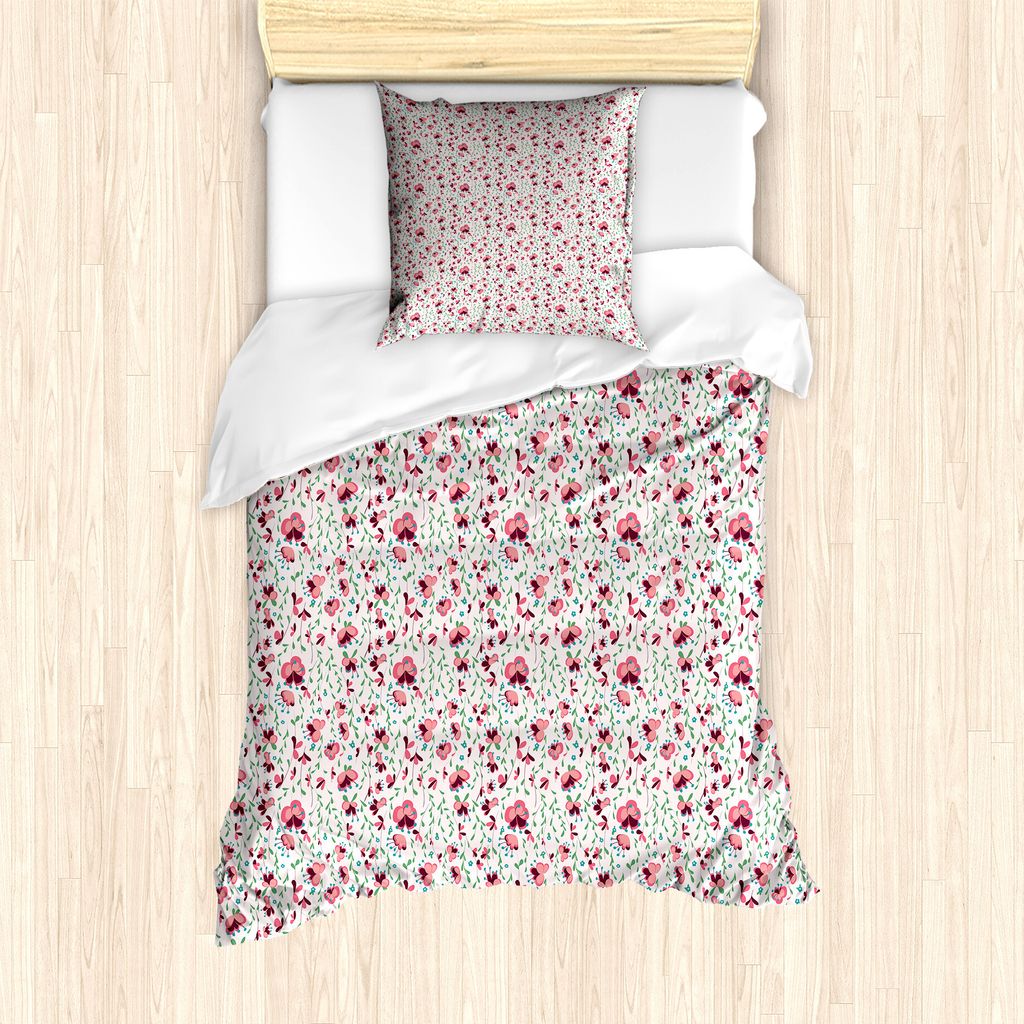ABAKUHAUS Blumenweinlese Bettbezug Set für Einzelbetten, aufblühenden Röschen, Milbensicher Allergiker geeignet mit Kissenbezug, 135 cm x 200 cm...