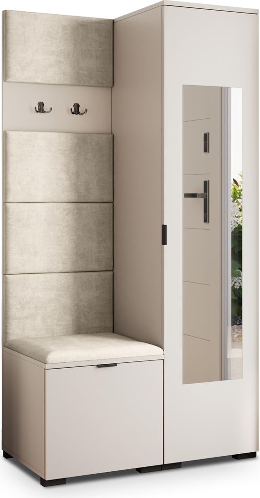Masseno Garderobe-Set VIRA 95/181/51 cm Modern Garderobenschrank Kaschmir, Veloursstoff MONOLITH 04 (Beige)