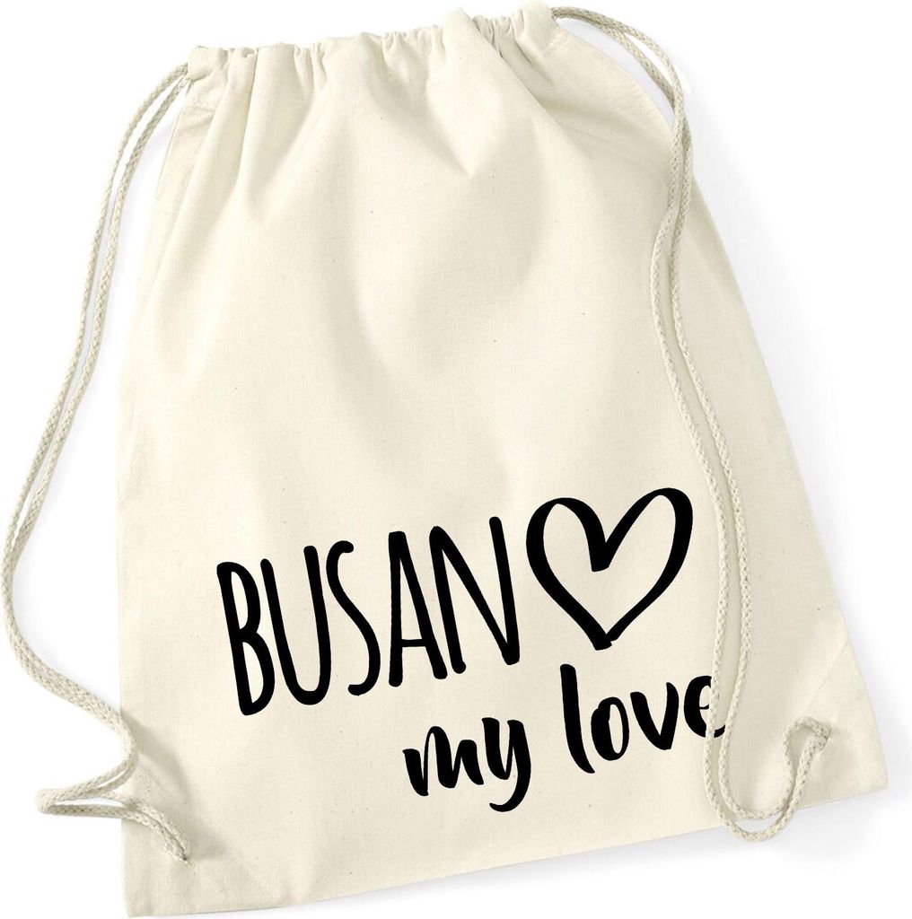 Huuraa Turnbeutel Busan my love 12 Liter Natural Baumwolle Rucksack Geschenkidee