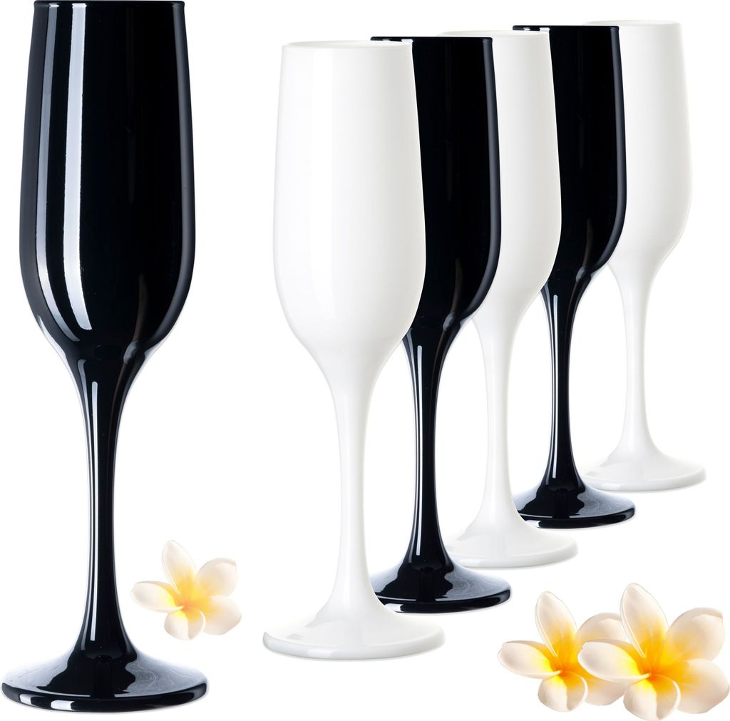 PLATINUX Schwarze & Weiße stabile Sektgläser Glas Champagnergläser Set 6 Teilig 210ml Sektflöten Sektkelche Sektglas
